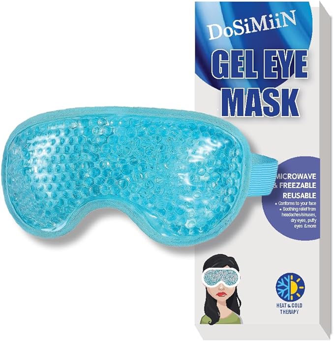 USA Merchant - Cold & Hot Eye Mask Gel Bead Mask for Dry Eyes, Dark Circles, Stress Relief, Migraines, Eye Ice Pack, Reusable, Compress Mask, Convenient Storage Bga (Eye Mask Blue)