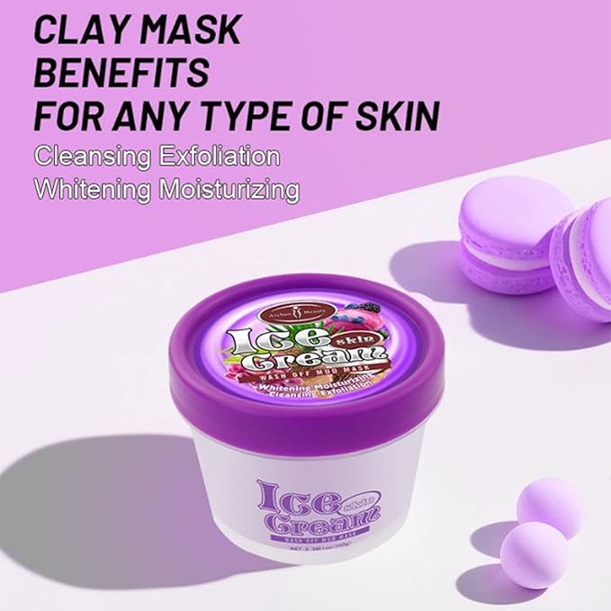 AICHUN BEAUTY Ice Cream Facial Wash Off Mud Mask Oil-Control Deep Cleaning Moisturizing Exfoliation Blackhead Skin Care 100g 3.38FL. OZ (GRAPE&COCONUT)