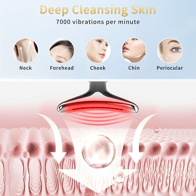 Facial Beauty Device, Multifunctional Facial Skin Care Tools with Vibration, Red and Blue LED Light, 7 Color Led Face and Neck Beauty Device for Home Use, Improve Skin