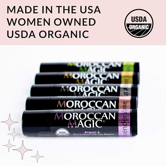 Organic Moroccan Magic Lip Balm 3 Pack | Original Unscented Lip Balm Set | Chapsticks for Dry Lips | Made with Natural Argan, Essential Oils Lip Moisturizer and Vitamin E | Smooth Application