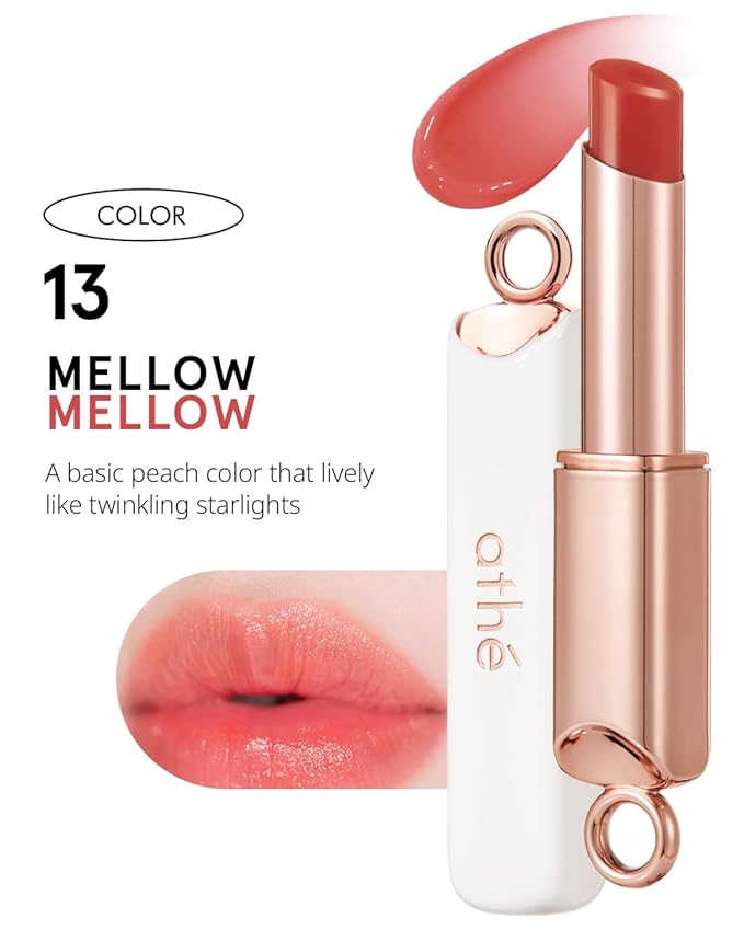 ATHÉ Authentic Lip Balm 13 MELLOW, Korean Vegan Color Lip Blam, Long Lasting Buildable Glow Lip Balm without Stickiness, Cruelty-Free, Clean-Beauty, 0.11oz.