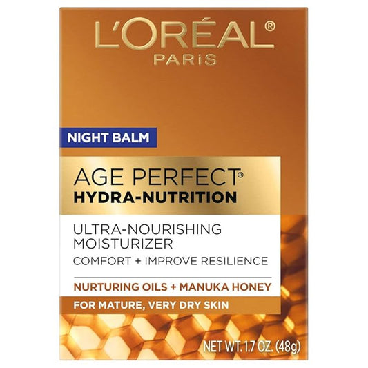 L'Oreal Paris Skincare Age Perfect Hydra Nutrition Ultra Nourishing Honey Night Balm, Face Moisturizer to Comfort, Improve Resilience on Dry Skin, Manuka Honey and Nurturing Oils, 1.7 oz.