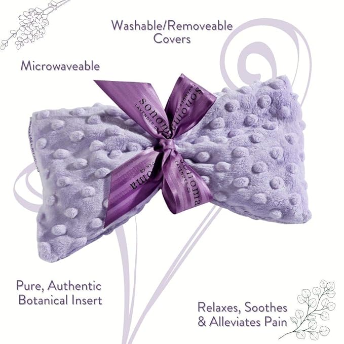 Sonoma Lavender Spa Mask, Heatable/Chillable Aromatherapy Eye Pillow with Lavender Infused Flaxseed Insert, Eye Compress for Stress Relief with Removable and Washable Cover (Lilac Dot)