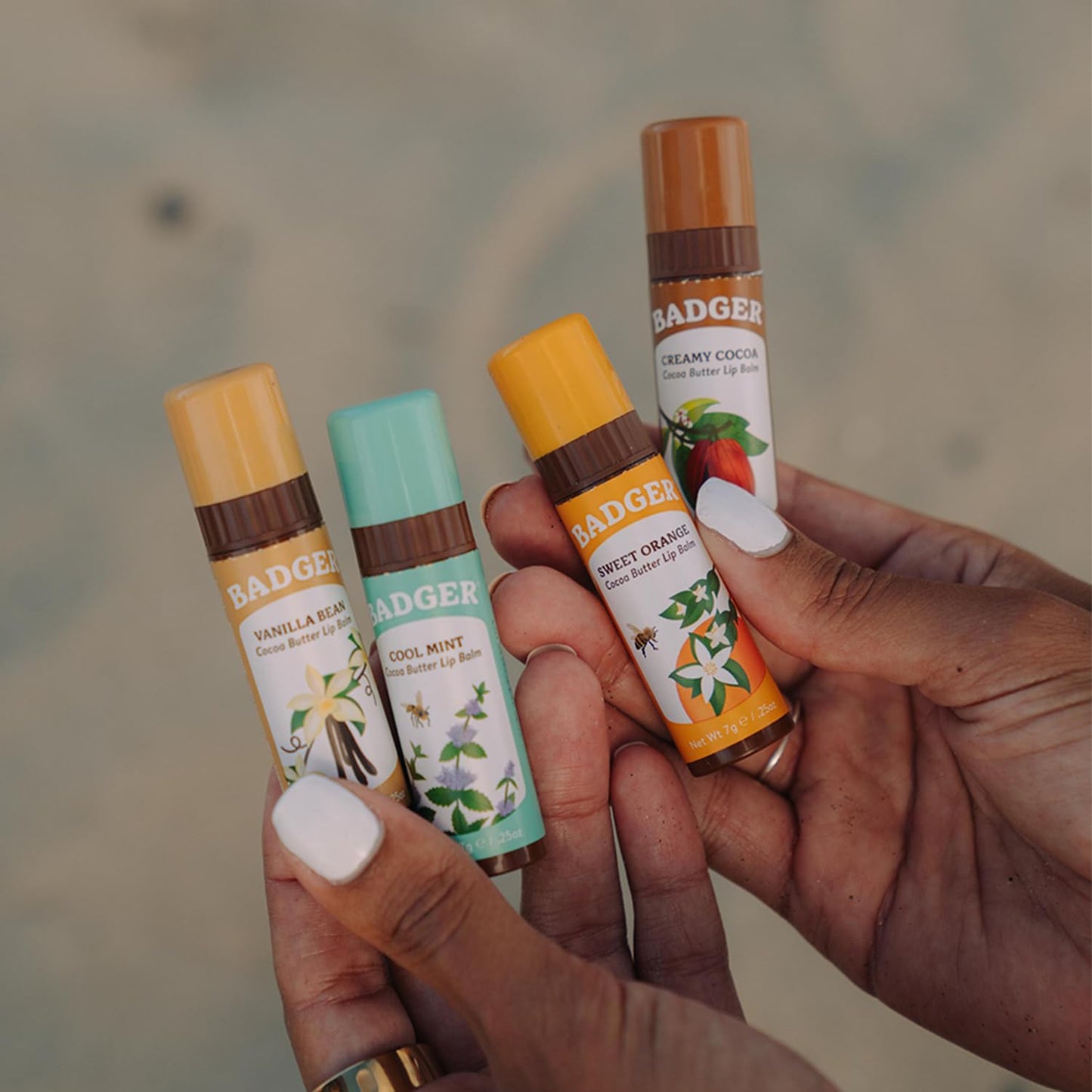 Badger Creamy Cocoa Cocoa Butter Lip Balm, Long Lasting Hydrating Lip Moisturizer, Fair Trade, Large Size Stick, 100% Organic Lip Care, 4-pack