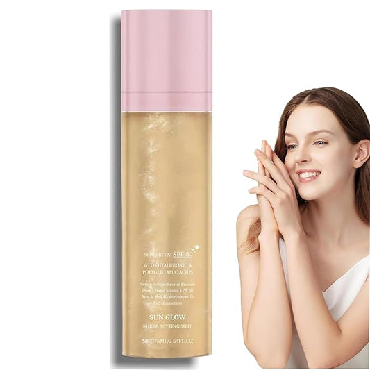 Sheer Setting Mist Sunscreen SPF 50 for Face & Body | Water-Resistant Shimmering Oil Spray | Hydrating Non-Greasy Glow Finish | Oil Control & Long Lasting（75ml）