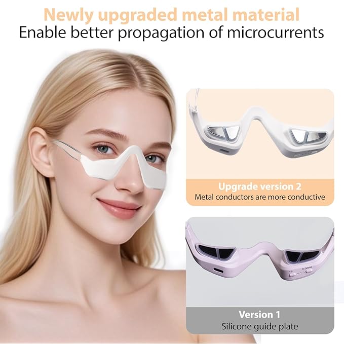 Under Eyes Light Therapy Massager Glasses, Microcurrent Eye face led red light Beauty Device under Eye Massager Eyes Bag Remover for Reduce Dark Circles Puffiness Wrinkles Relax Eye Strain