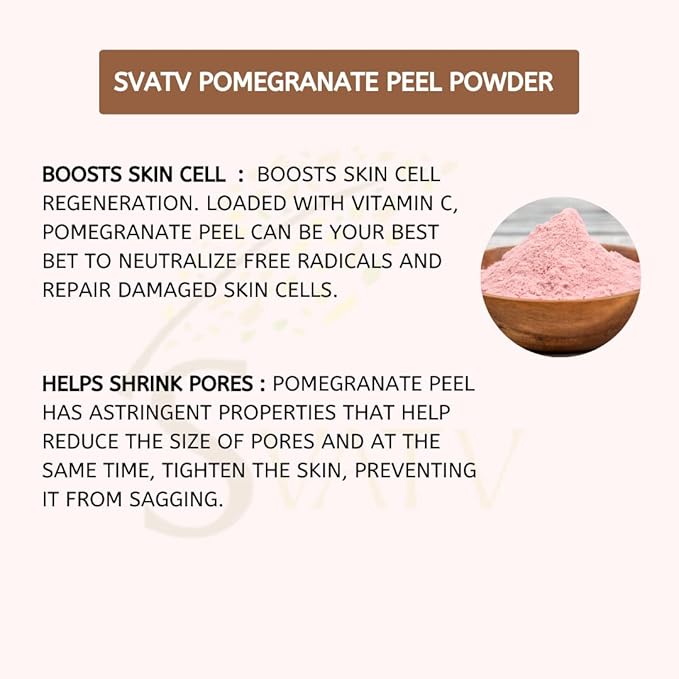 SVATV Natural Pomegranate Peel Powder | Punica Granatum | Moisturizing Face Pack | Antioxidants Vitamin-c | Skin Cell Regeneration - 227 Gram, Half Pound, 8 Ounce.