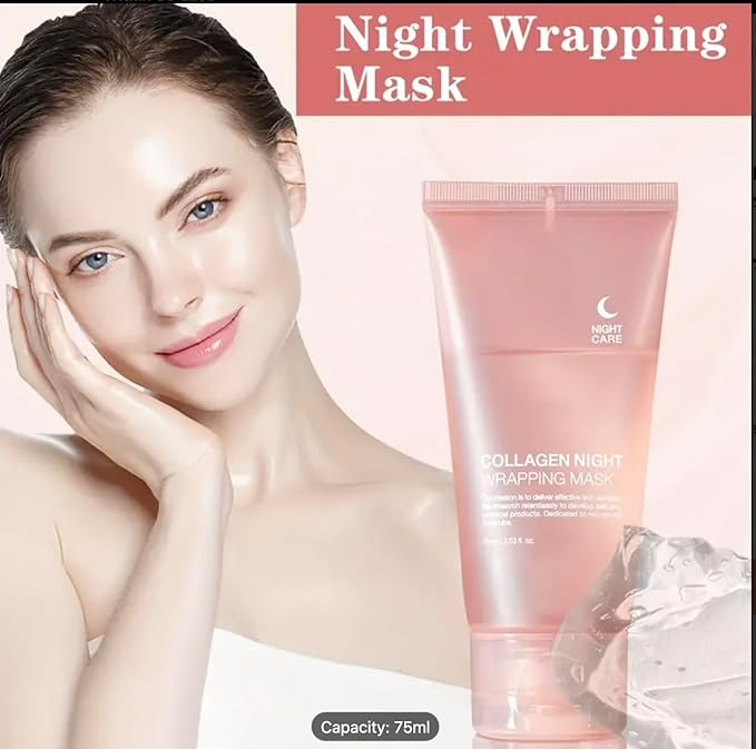 Collagen Night Wrapping Mask, 2.53 fl oz, with Applicator Brush, Pink