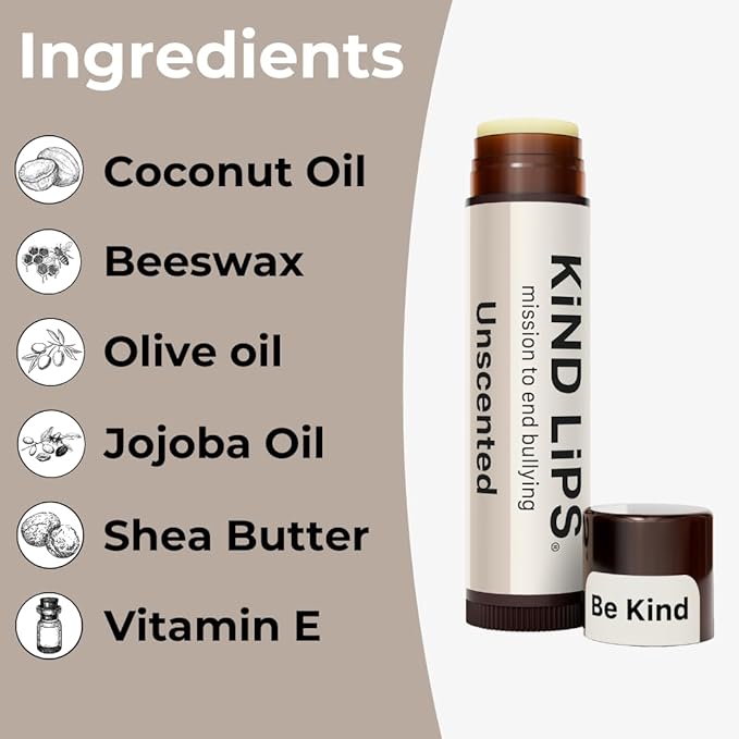 Kind Lips Lip Balm - Nourishing & Moisturizing Lip Care | for Dry Chapped Lips | Infused with Shea Butter & Beeswax | Unscented | 0.15 Ounce (Pack of 5)