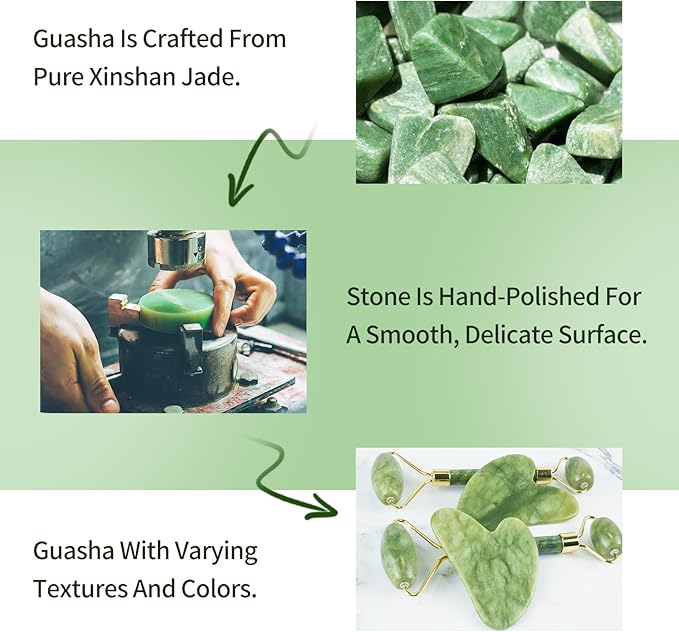 Guasha Tool for Face & Jade Roller for Face,Gua Sha Facial Tools for Reduce Puffiness and Improve Wrinkles,Green Jade Roller and Gua Sha Set Self Care Gifts for Women