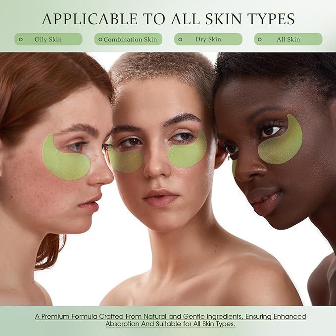 Under Eye Patches Masks - for Dark Circles, Eye bags puffiness Smoothing Skin Care Treatment, and Fade Wrinkles, Fine Lines with Collagen and Hyaluronic Acid for Women and Men, (60 Pcs) Green