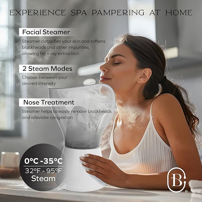 Bella Ciao Gentle Face Steamer for Facial Deep Cleaning, 11-PC | Facial Steamer for Proactive Acne Treatment Unclogs Pores & Treats Allergies | Facial Skin Care Products Includes Needles & Tweezers