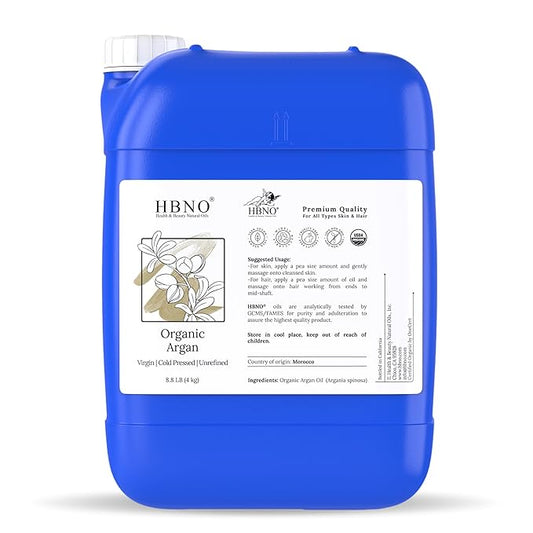 HBNO Organic Argan Oil - 8.8 lbs (4kg) - Ideal for Shampoos, Conditioners, Face wash, Lotions, and Skin care products.