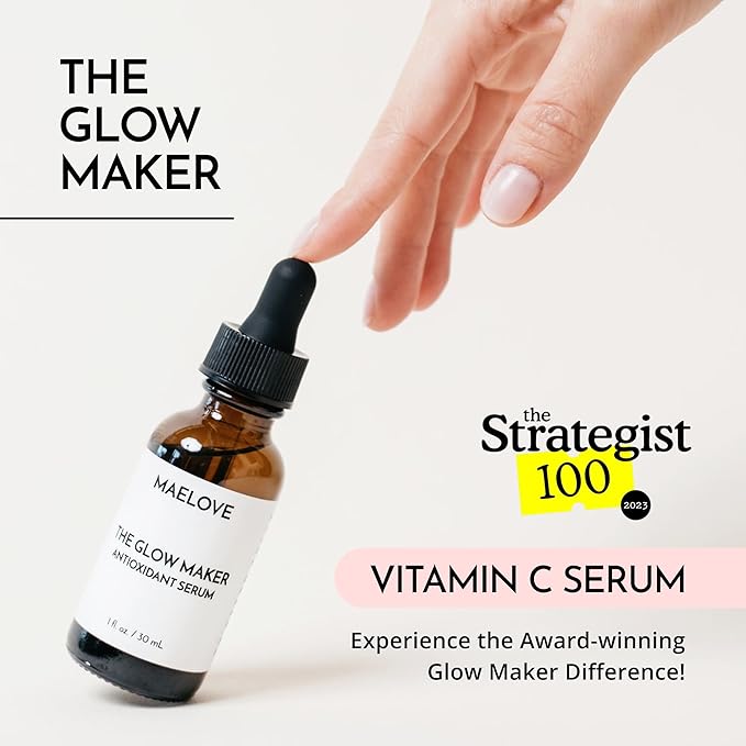 MAELOVE Glow Maker Vitamin C Serum with Vitamin E, Ferulic Acid & Hyaluronic Acid, Award-Winning Brightening and Hydrating Facial Serum, Unscented, 1.0 fl oz