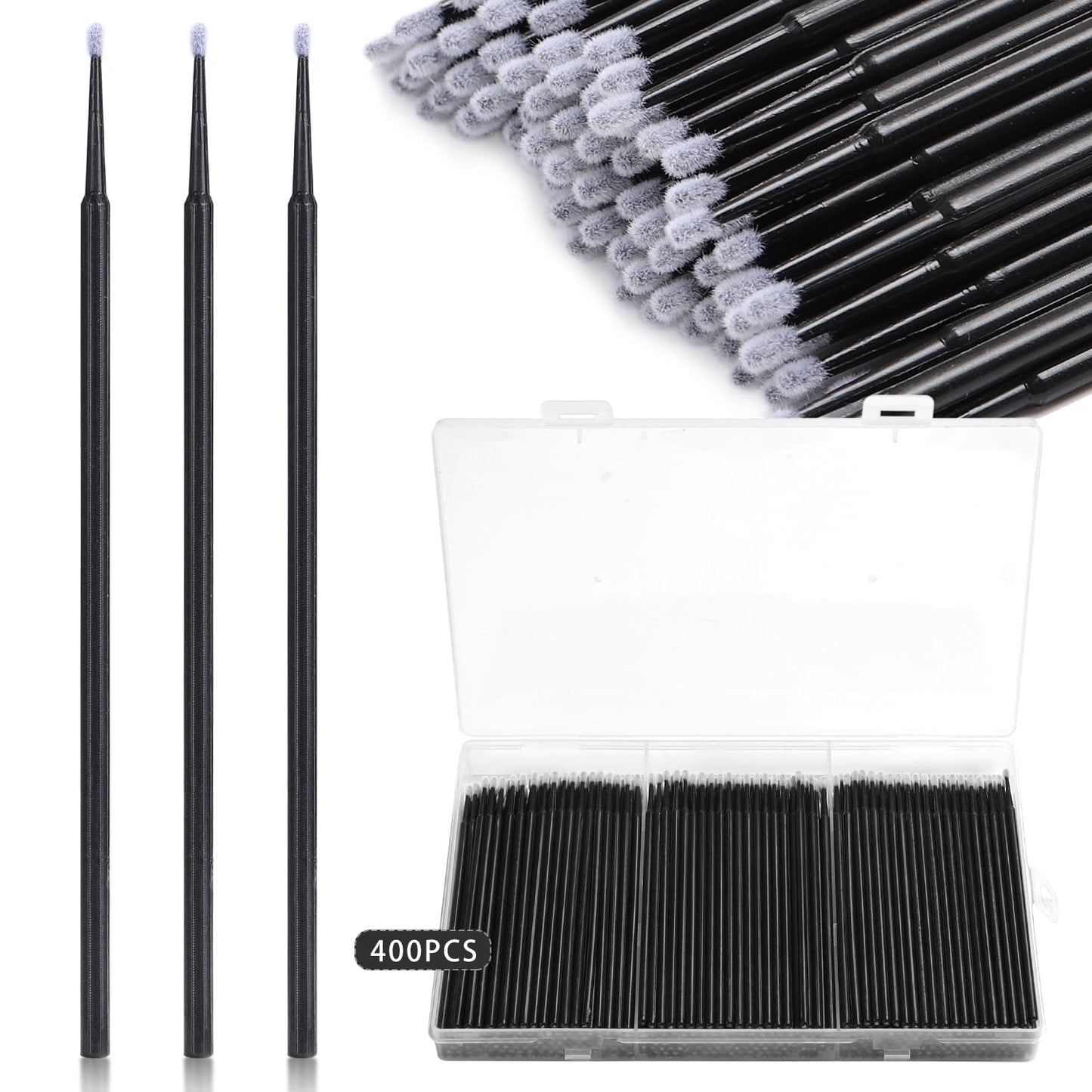 400 Pcs Micro Applicator Brushes,JASSINS Microswabs for eyelash extensions,Disposable 2mm Precision Mascara swab,For Cleaning and Applying Makeup (Black)