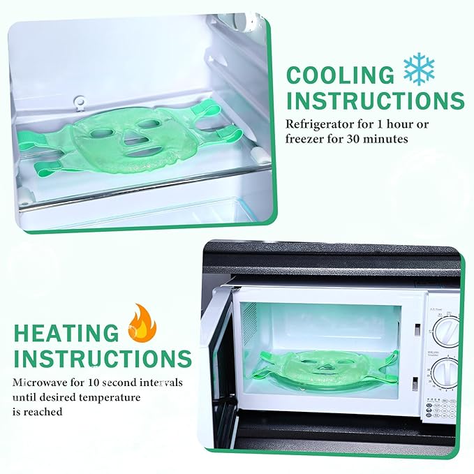 Geyoga Gel Ice Face Eye Mask Cooling Face Eye Masks for Reducing Puffiness, Dark Circles, Redness, Pain Relief, Migraine, Stress, Hot/Cold Pack Compress with Soft Plush Backing(Green)