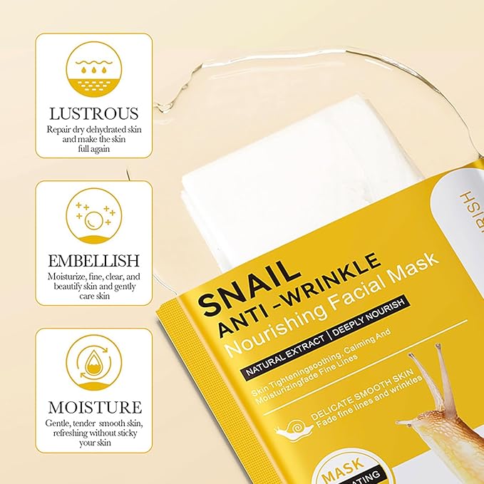 BIOAQUA Facial Mask Firming Deeply Nourish Moisturizing 98% Natural Extract Hydrating Face Mask 5PCS Set (Snail Extract (Anti-Wrinkle))