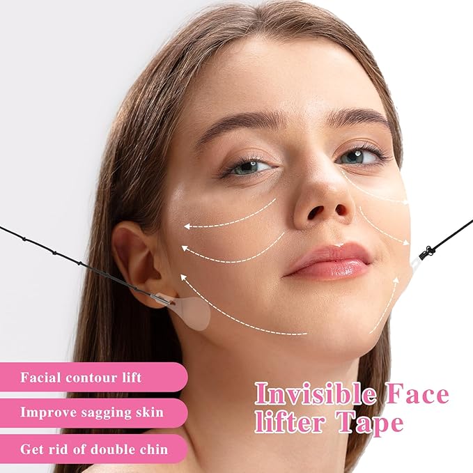 40PCS Face Lifting Tape, Face Tape Lifting Invisible, Face Lift Tape Invisible with String, V-Line Face Lift Bands, Hide Double Chin Facial Wrinkles Tape and Lift Sagging Skin
