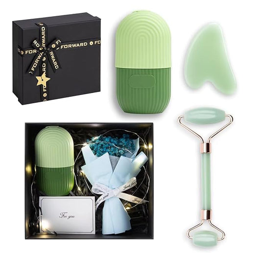 Ice Roller For Face ,Jade Roller & Gua Sha Facial Tool,Reusable Ice Stick Remove Dark Circle,Massager for Wrinkles & Eye Puffiness,Silicone Ice Mold for Face Beauty,Skin Care Gift Set for Women Men