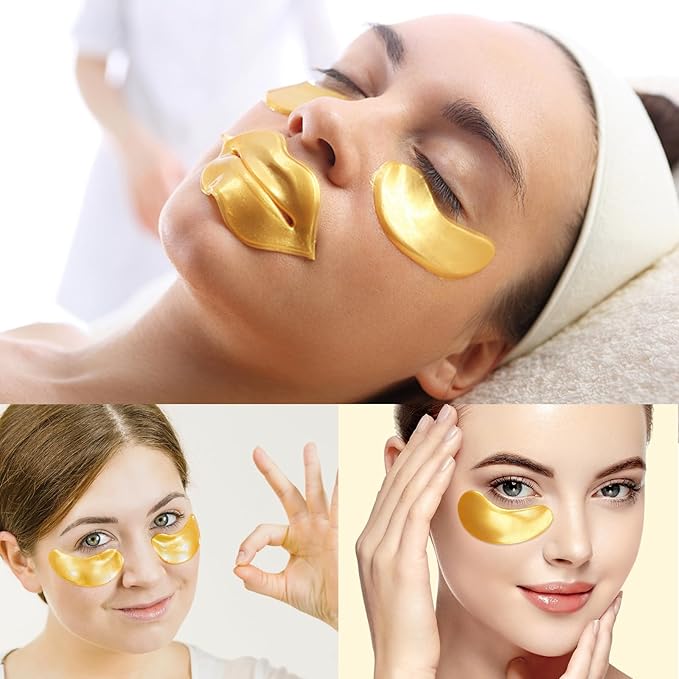 Adofect 40 Pairs Under Eye Patches and Lip Mask 24K Gold Eye Mask for Puffy Eyes Collagen Lip Masks and Crystal Eye Mask Reducing Fine Lines for Women and Men (Gold)
