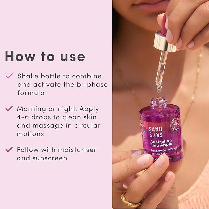 Sand & Sky Australian Glow Berries Plumping Glow Drops Serum with Vitamin C & Hyaluronic Acid - Fine Line Reducing, Brightness-Boosting, 1 fl oz