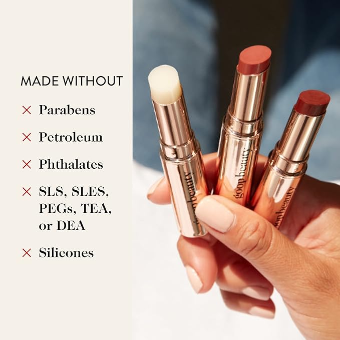 goop Beauty Lip Balm Trio | Clean Moisturizer for Chapped, Cracked & Dry Lips | Clear, Garnet, & Rose | Tinted for Sheer Color | Petroleum Free | 0.16 fl oz Each