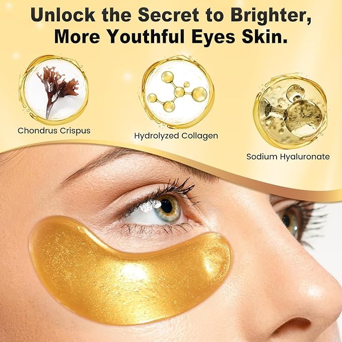 Under Eye Patches (24Pairs) - Golden Eye Mask with Collagen, Cooling Eye Care for Wrinkles, Puffy Eyes & Dark Circles, Skincare Treatment for Men & Women