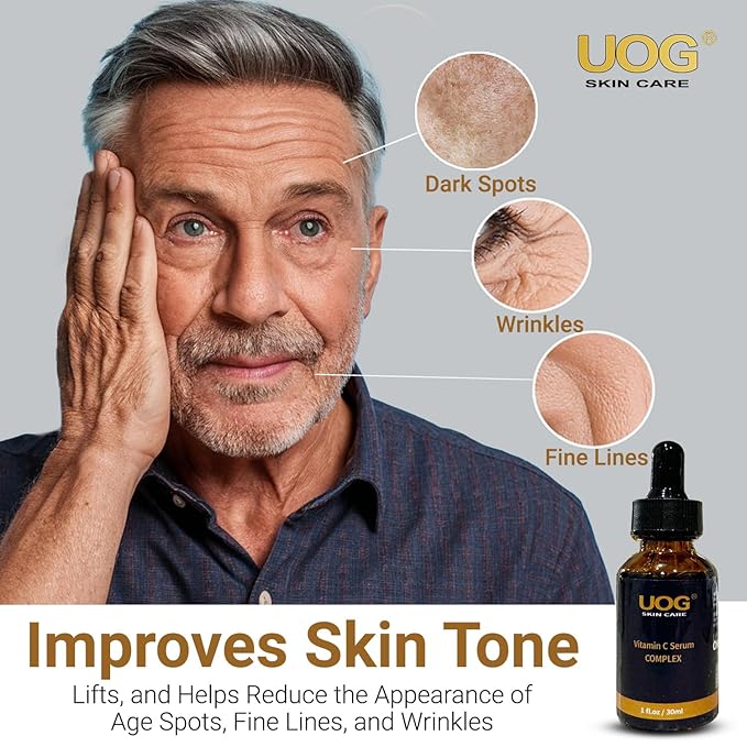 UOG Super Vitamin C Face Serum - Anti-Aging, Hydrating & Firming Formula, Lifts & Firms Face, Neck, Jawline, Reduces Dark Spots, Age Spots, Fine Lines, Wrinkles, Even Skin Tone.1 Fl Oz