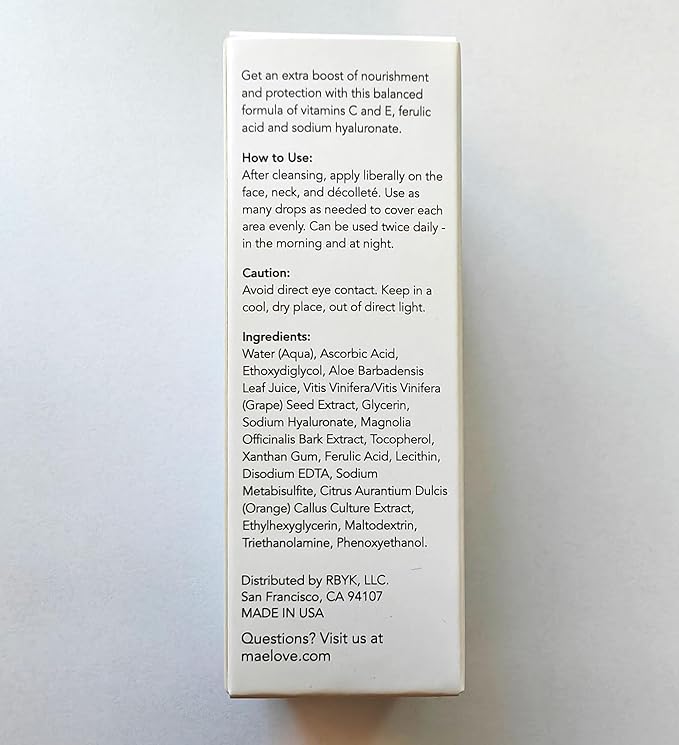 MAELOVE Glow Maker Vitamin C Serum with Vitamin E, Ferulic Acid & Hyaluronic Acid, Award-Winning Brightening and Hydrating Facial Serum, Unscented, 1.0 fl oz