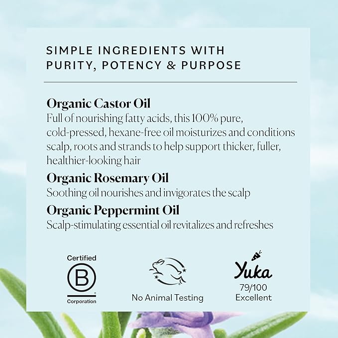 Sky Organics USDA Organic Castor Oil with Rosemary Oil, Strengthening Oil, Pure Potent Blend, Hexane Free, Invigorates Scalp, Supports Stronger, Fuller-Looking Hair, Textured Hair, 6 fl oz w ebook