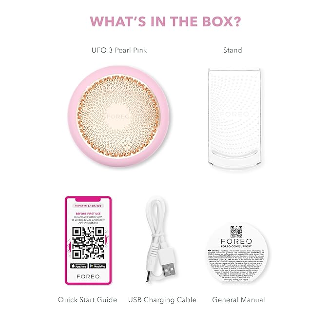 FOREO UFO 3 Deep Face Moisturiser - 5-in-1 Facial Spa - Red Light, Warming, Cooling, Massage, Anti Aging - Face Mask Skin Care - Pearl Pink