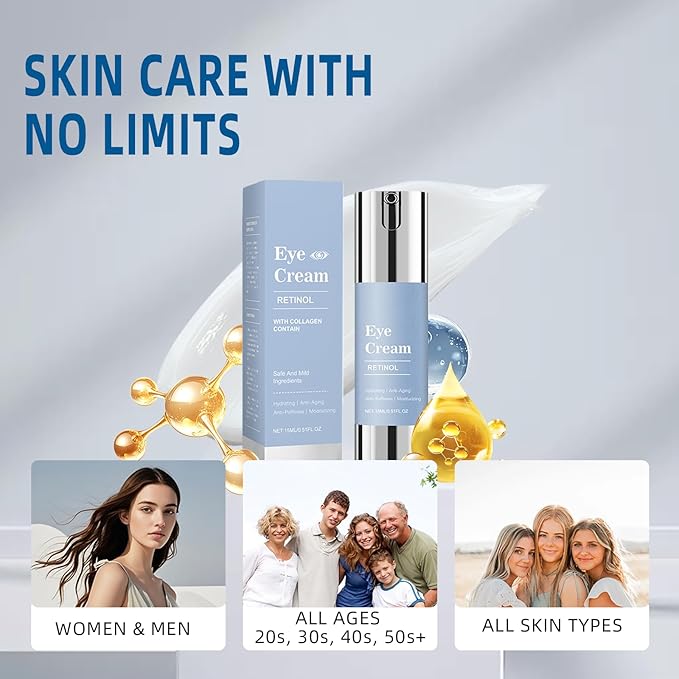 Retinol Under Eye Cream, Anti-aging Eye Cream for Eye Bags, Retinol Eye Cream for Dark Circles, Puffiness and Wrinkles, Suitable for all skin types (0.51 Fl Oz)
