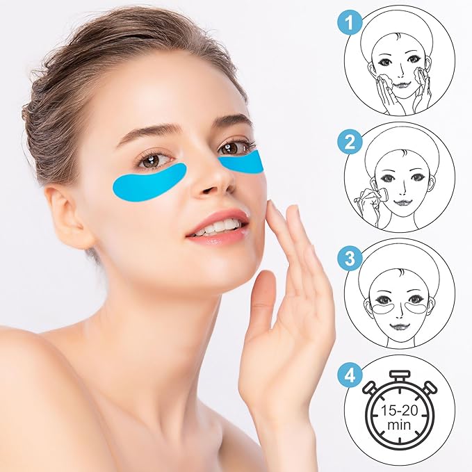 Joez Wonderful Under Eye Patches 2 Pairs, Silicone Reusable Eye Patches, Under Eye Mask for Skin Care Effect to Reduce Wrinkles & Fine Lines, with Metal Eye Cream Applicator, Tin Case (Blue)