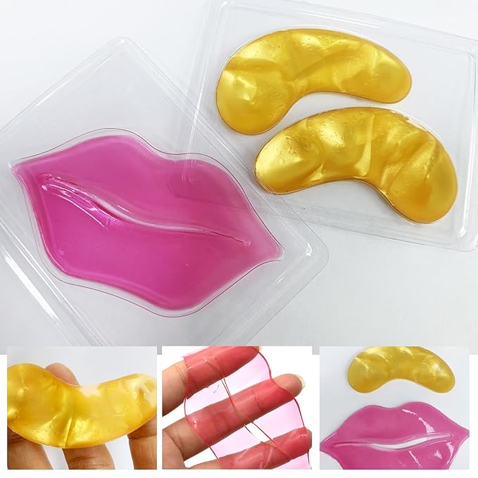Permotary 15 Pairs Collagen Eye Mask and 15 Pcs Mositurizing Lip Mask, Under Eye Patches and Lip Pads, Crystal Patches Set for Wrinkles, Moisturizing, Reducing Fine Lines & Dark Circles