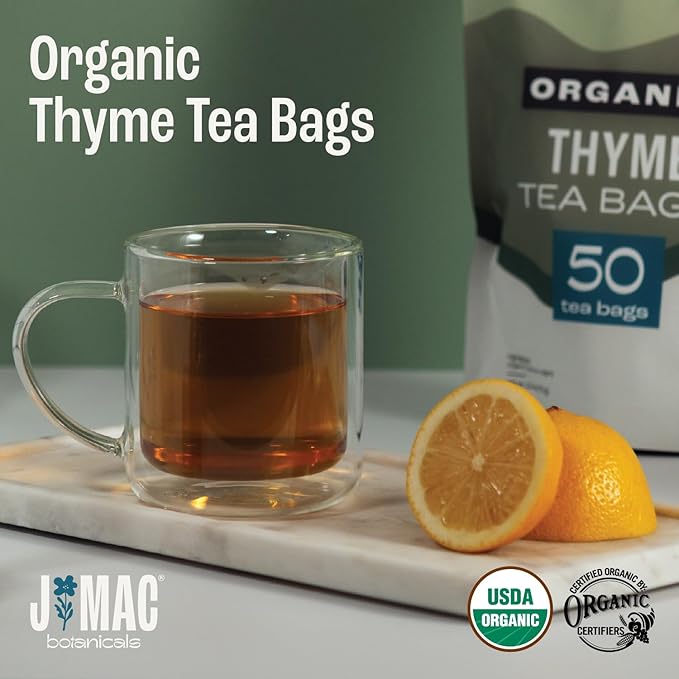 J Mac Botanicals, Certified Organic Thyme Leaf Tea (50 Count) - Certified by Organic Certifiers, Inc. - Quality Tea From Nile Valley, Egypt, Packaged in the USA