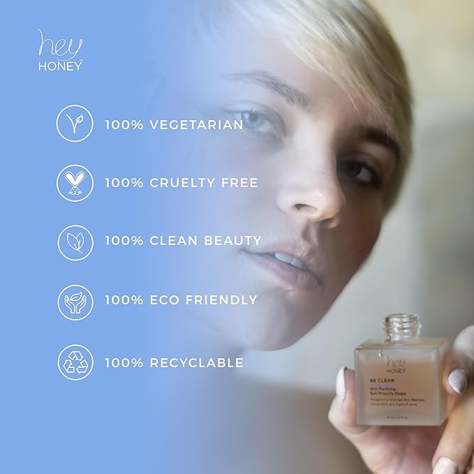Hey Honey Skincare Be Clear Skin Purifying Bee Propolis Drops Serum | Designed To Alleviate Skin Redness, Discomfort, Blemishes & Acne | 1 Oz
