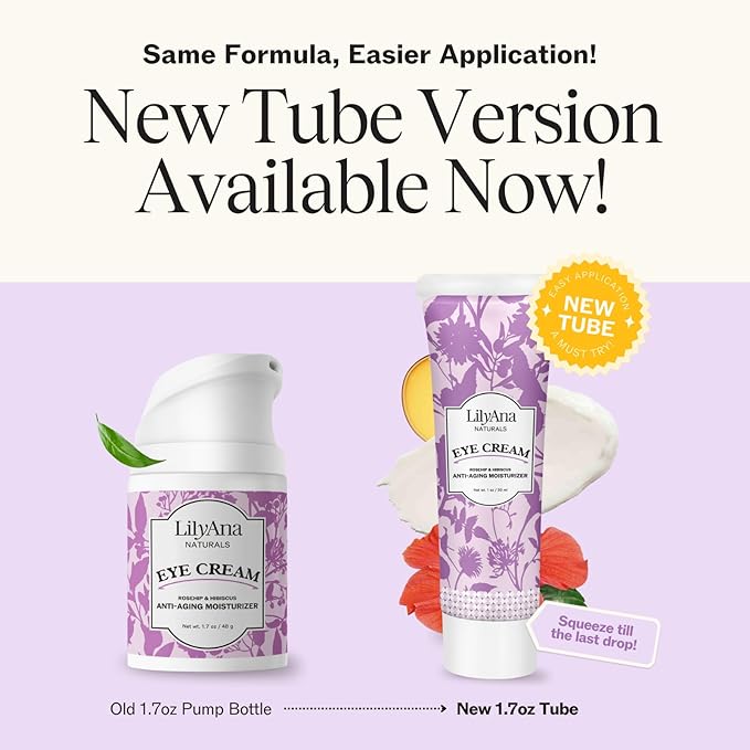 LilyAna Naturals Eye Cream for Dark Circles and Puffiness, Anti Aging Under Eye Cream for Wrinkles and Bags helps Improve Dryness; for Sensitive Skin (Bottle, 1.0 Ounce (Pack of 1))