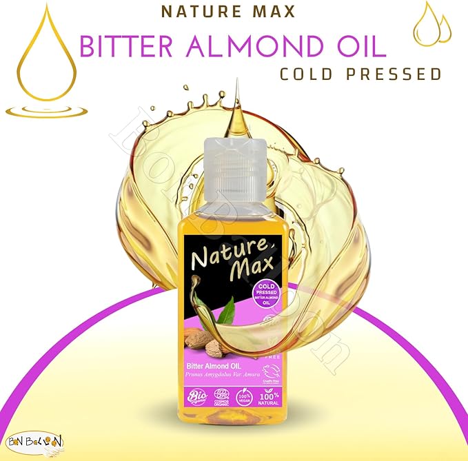 (1Pack = 1.7 oz / 50 ml) Nature Max Bitter Almond Oil Natural Undiluted Pure for Hair Skin Care Skincare Facial Body & Cold Pressed Premium زيت اللوز المر