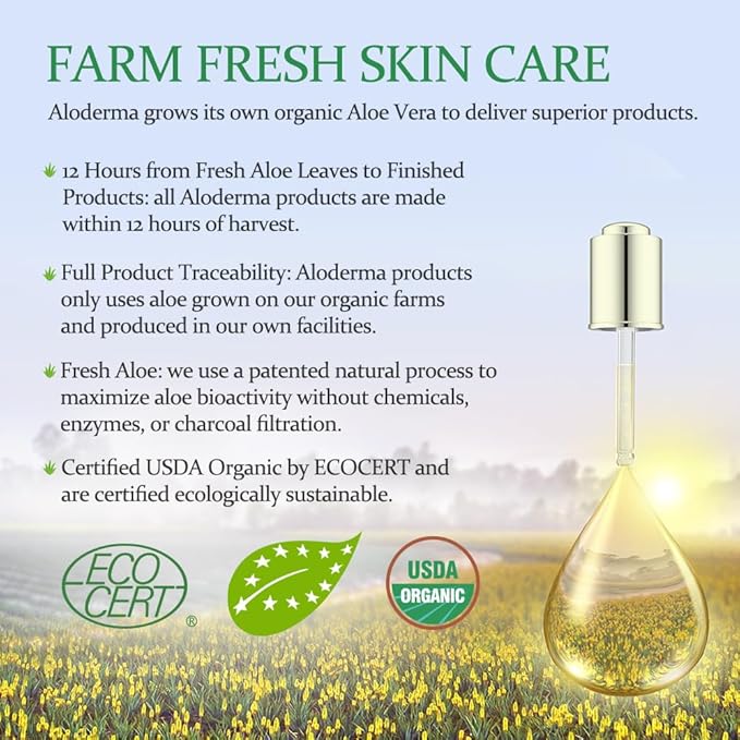 Aloderma Hydrating Aloe Face Serum Made with 69% Organic Aloe Vera - Deep Moisturizing Lightweight Aloe Vera Facial Serum with Hyaluronic Acid for Flawless Skin - Nourishing Serum for Face - 1.7oz