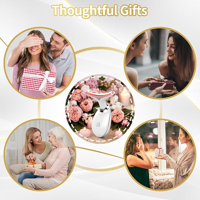 Face Light Therapy Device, Based on Triple Action LED, Thermal, and Vibration Technologies, Face and Neck Beauty Device with 7 Color LED for Home Use, Improve Skin(Glossy White)