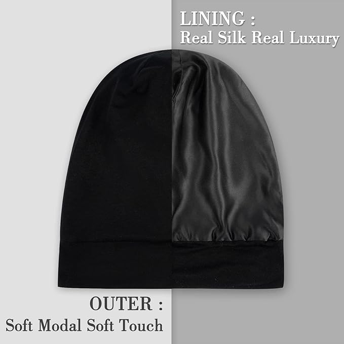 LULUSILK Silk Sleep Mask and Silk Sleep Cap Set, BlackLULUSILK Silk Eye Sleep Mask and Silk Hair Bonnet Set Silk Eye Mask and Silk Bonnet Scrunchie Set