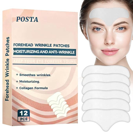 POSTA 12pcs Forehead Wrinkle Patches, Smooth Wrinkles Fine Lines, Anti-Wrinkle Patches with Hydrolyzed Collagen, Aloe, Vitamin E, Forehead Wrinkles Treatment for Women and Men