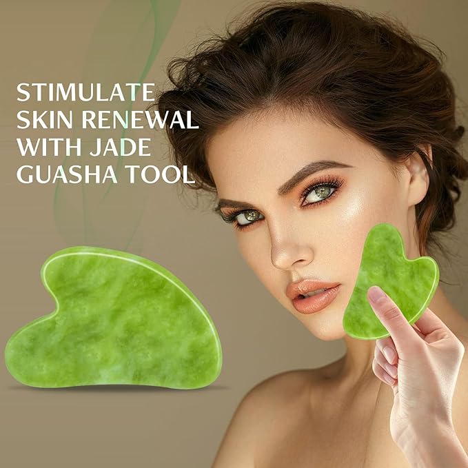 Gua Sha Facial Tools, Natural Anti-Aging Jade Beauty Skin-Care Tool, GuaSha to Rejuvenate Facial Skin Cooling, Slimming & Firming, Great as Stocking Stuffers