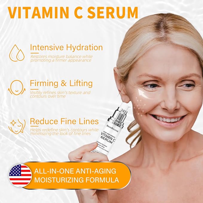 SkinRevive Vitamin C Serum for Women over 70, Vitamin C Serum for Mature Skin Face Hydrates, Firms, Lifts, Targets Age Marks, Wrinkles and Smoothes Skin Texture 1.69 fl oz Pack of 2