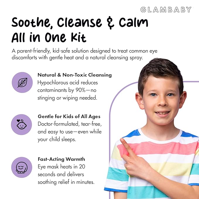 GlamBaby Eye Care - Unbearable Bump™ Kit - stye kit for kids - heat and cooling mask - cleansing spray for eyelid debris