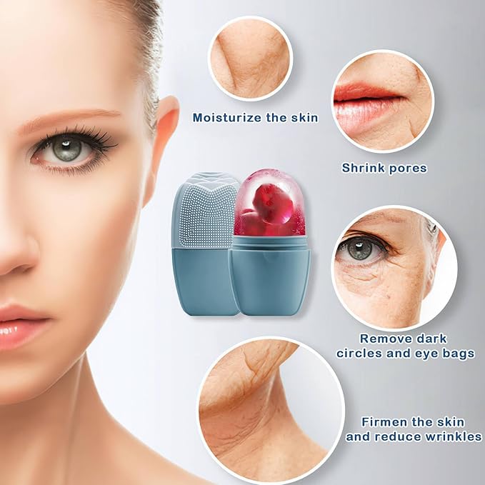 XHJRI Ice Face Roller Massager,Ice Cube Roller for Face, Eyes and Neck Naturally Conditioning and Skin Care,De-Puff Eye Bags,Reduce Migraine Pain,Reusable Massage Silicone Ice Mold (New Blue)