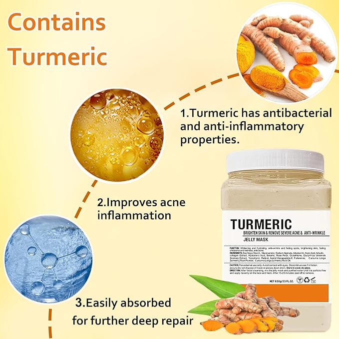 Jelly Mask Powder for Facials,Hyalorunic Acid Moisturizing Jelly Face Mask,Turmeric Gel Jelly Face Mask,Face Masks with Double-ended Silicone Brush, 23 Fl Oz