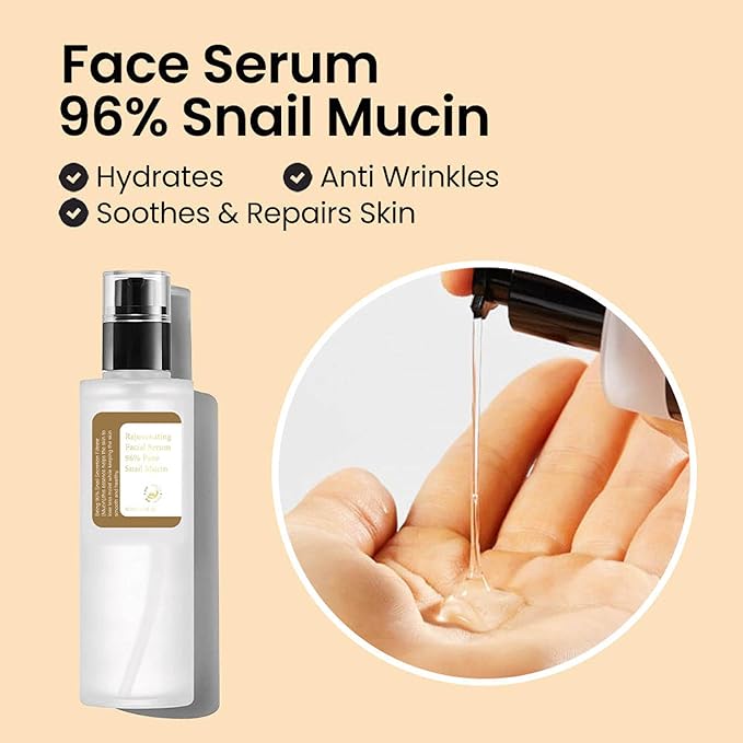Snail Mucin Serum Luxury Korean 96% Snail Facial Serum Filtrate for skincare, Hydrating Serum For Dry Dull Face Skin and Wrinkles Power Repairing Essence For Face - GoldSnailRX