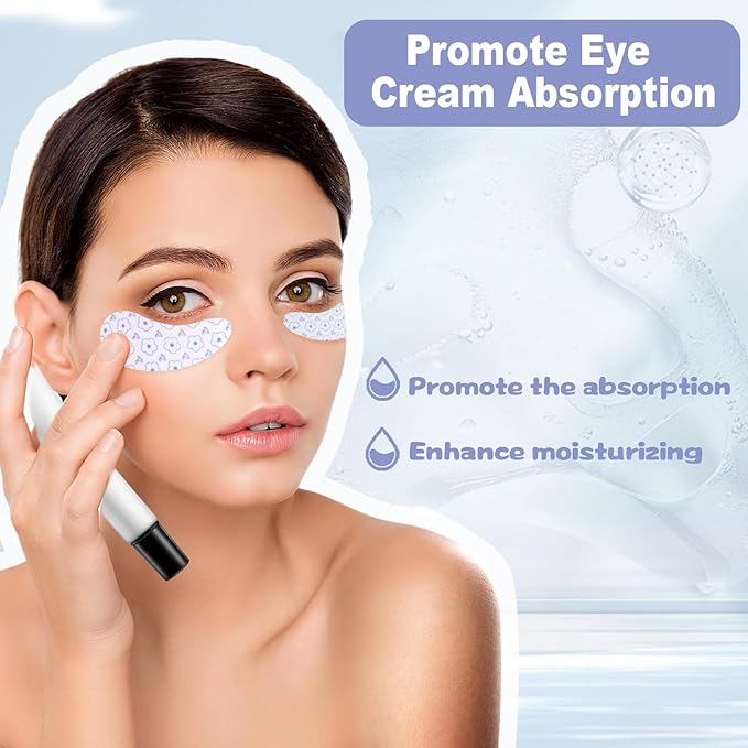 Reusable Eye Patches, 2 Pairs Silicone Under Eye Patches for Fine Lines & Dark Circles with Metal Eye Cream Applicator, Visible Metal Case