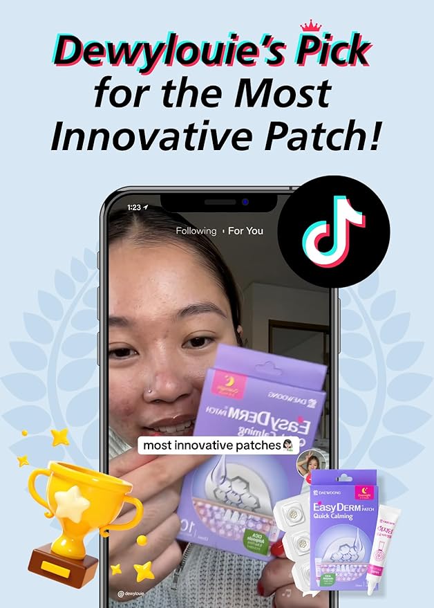 EasyDerm Quick Calming Magnesium Patches – Hydrocolloid Acne Spot Treatment Includes Tweezers & Ampoule, 10 Patches, Zit Sticker, TikTok Viral Blemish Patch, Made by Daewoong Pharmaceutical